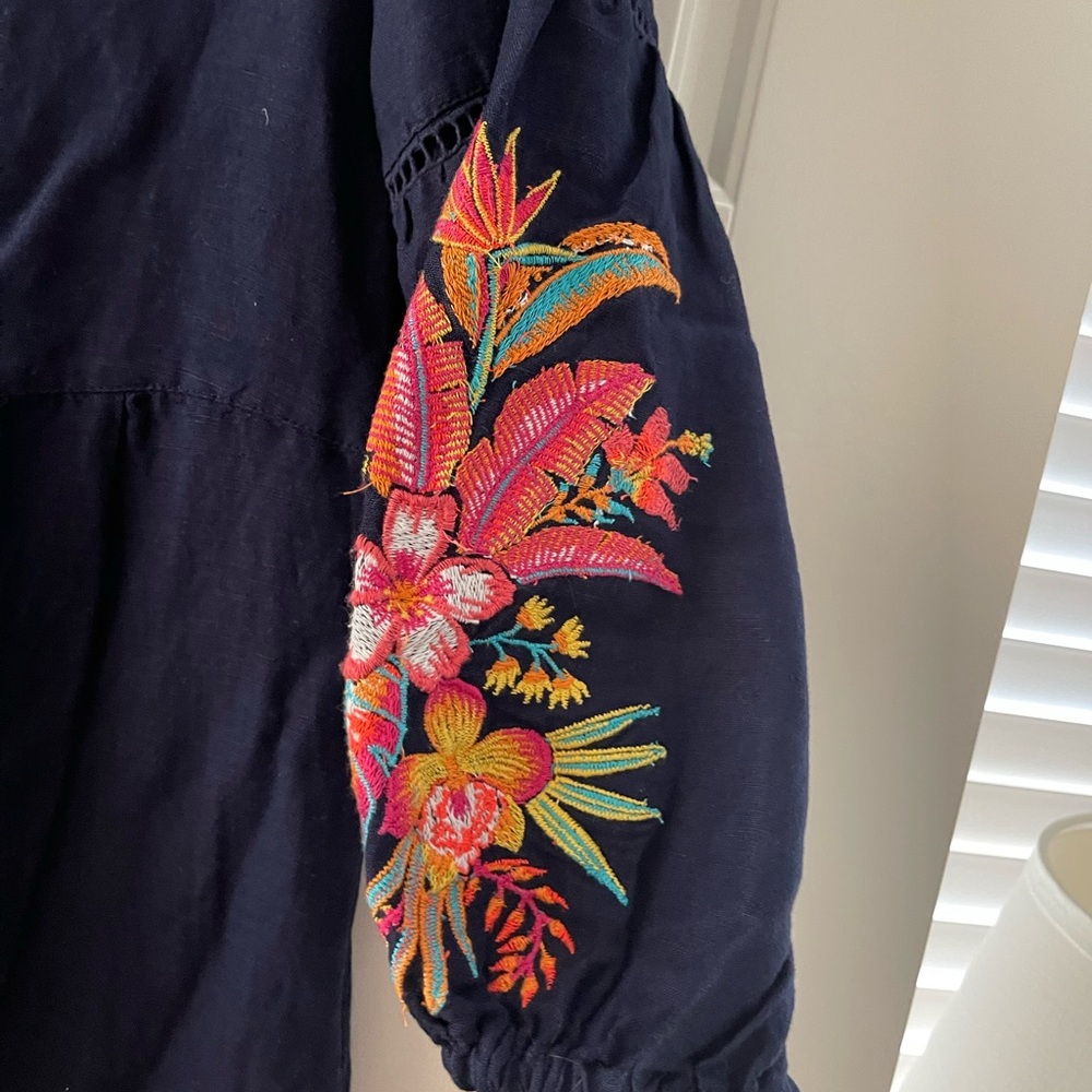 NWT Tommy Bahama Navy Tunic dress with Red and Pink Embroidery - Picture 5 of 9